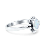 Petite Dainty Round Lab Created White Opal Solitaire Band Oxidized Braided 925 Sterling Silver