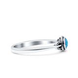 Promise Band Oxidized Round Lab Created Blue Opal Petite Dainty Ring 925 Sterling Silver