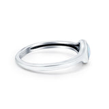Petite Dainty Round Promise Ring Solid Oxidized Lab Created White Opal 925 Sterling Silver