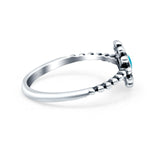 Flower Style Petite Dainty Round Ring Solid Oxidized Simulated Turquoise 925 Sterling Silver