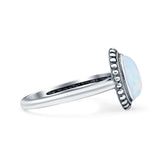 Petite Dainty Lab Opal Ring Solid Round Oxidized Lab Created White Opal 925 Sterling Silver