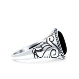 Filigree Vintage Style Lab Opal Ring Solid Oval Oxidized Simulated Black Onyx 925 Sterling Silver