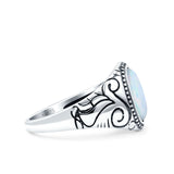 Filigree Vintage Style Lab Opal Ring Solid Oval Oxidized Lab Created White Opal 925 Sterling Silver
