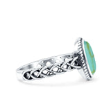 Weave Celtic Vintage Style Lab Opal Ring Solid Oval Oxidized Simulated Turquoise 925 Sterling Silver