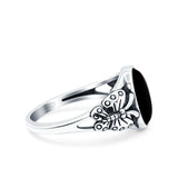 Petite Dainty Butterfly Lab Opal Ring Solid Oval Oxidized Simulated Black Onyx 925 Sterling Silver