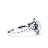 Filigree Petite Dainty Lab Opal Ring Solid Oval Oxidized Lab Created White Opal 925 Sterling Silver