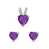 Heart Shape Jewelry Set Pendant Earring Simulated Amethyst Cubic Zirconia 925 Sterling Silver