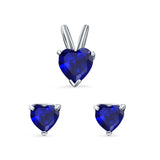 Heart Shape Jewelry Set Pendant Earring Simulated Blue Sapphire Cubic Zirconia 925 Sterling Silver
