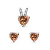 Heart Shape Jewelry Set Pendant Earring Simulated Champagne Cubic Zirconia 925 Sterling Silver