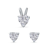 Heart Shape Jewelry Set Pendant Earring Simulated Cubic Zirconia 925 Sterling Silver