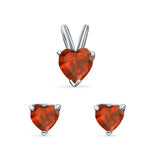 Heart Shape Jewelry Set Pendant Earring Simulated Garnet Cubic Zirconia 925 Sterling Silver