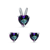 Heart Shape Jewelry Set Pendant Earring Simulated Rainbow Cubic Zirconia 925 Sterling Silver