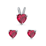 Heart Shape Jewelry Set Pendant Earring Simulated Ruby Cubic Zirconia 925 Sterling Silver