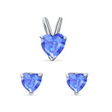 Heart Shape Jewelry Set Pendant Earring Simulated Tanzanite Cubic Zirconia 925 Sterling Silver