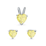 Heart Shape Jewelry Set Pendant Earring Simulated Yellow Cubic Zirconia 925 Sterling Silver