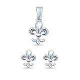 Fleur de Lis Jewelry Set Pendant Drop Dangle Earring 925 Sterling Silver