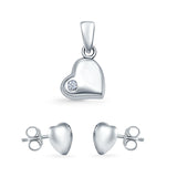 Heart Jewelry Set Pendant Earring Round Simulated Cubic Zirconia 925 Sterling Silver
