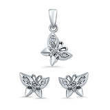 Butterfly Jewelry Set Pendant Earring Simulated Cubic Zirconia 925 Sterling Silver