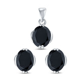 Jewelry Set Pendant Earring Oval Simulated Black Cubic Zirconia 925 Sterling Silver