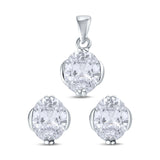 Jewelry Set Pendant Earring Oval Simulated Cubic Zirconia 925 Sterling Silver