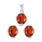 Jewelry Set Pendant Earring Oval Simulated Garnet Cubic Zirconia 925 Sterling Silver