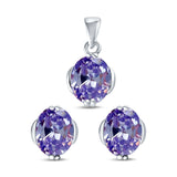 Jewelry Set Pendant Earring Oval Simulated Lavender Cubic Zirconia 925 Sterling Silver