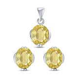 Jewelry Set Pendant Earring Oval Simulated Yellow Cubic Zirconia 925 Sterling Silver