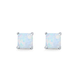 Halo Stud Earrings Princess Cut Lab Created White Opal 925 Sterling Silver 7mm