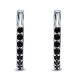 Half Eternity Hoop Earrings Round Simulated Black Onyx 925 Sterling Silver (16mm)