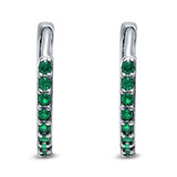 Half Eternity Hoop Earrings Round Simulated Green Emerald CZ 925 Sterling Silver (16mm)