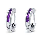 Eternity Huggie Hoop Earrings Channel Round Simulated Amethyst CZ 925 Sterling Silver