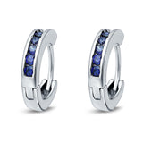 Eternity Huggie Hoop Earrings Channel Round Simulated Blue Sapphire CZ 925 Sterling Silver