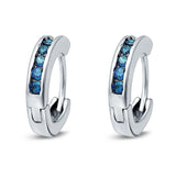 Eternity Huggie Hoop Earrings Channel Round Simulated Blue Topaz CZ 925 Sterling Silver