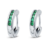Eternity Huggie Hoop Earrings Channel Round Simulated Green Emerald CZ 925 Sterling Silver