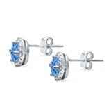 Wedding Stud Earrings Simulated Blue Topaz CZ Round 925 Sterling Silver