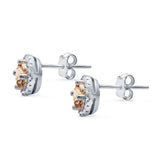 Wedding Stud Earrings Simulated Champagne CZ Round 925 Sterling Silver