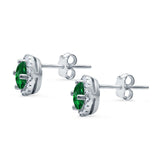 Wedding Stud Earrings Simulated Green Emerald CZ Round 925 Sterling Silver