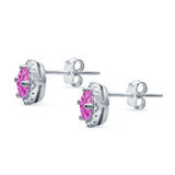 Wedding Stud Earrings Simulated Pink CZ Round 925 Sterling Silver