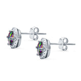 Wedding Stud Earrings Simulated Rainbow CZ Round 925 Sterling Silver