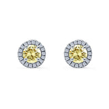 Wedding Stud Earrings Simulated Yellow CZ Round 925 Sterling Silver