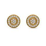 Micro Pave Stud Earrings Round Yellow Tone, Simulated CZ 925 Sterling Silver