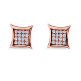 Square Hip Hop Iced Out Screwback Stud Earrings Rose Tone, Simulated CZ 925 Sterling Silver