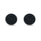 Stud Earrings Round Micro Pave Simulated Black Cubic Zirconia Screwback Hip-Hop Iced Out 925 Sterling Silver