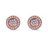Stud Earrings Round Micro Pave Rose Tone, Simulated CZ Screwback Hip-Hop Iced Out 925 Sterling Silver