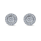 Stud Earrings Round Micro Pave Simulated CZ Screwback Hip-Hop Iced Out 925 Sterling Silver