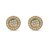 Stud Earrings Round Micro Pave Yellow Tone, Simulated CZ Screwback Hip-Hop Iced Out 925 Sterling Silver