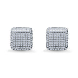 Square 3D Hip Hop Earrings Iced Out Simulated CZ Stud Screwback 925 Sterling Silver