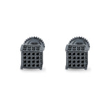 Square Stud Earrings Black Tone, Simulated Black CZ Accent Screw Back 925 Sterling Silver (6mm)