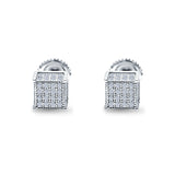 Square Stud Earrings Simulated CZ Accent Screw Back 925 Sterling Silver (6mm)