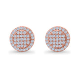 Stud Earrings Screw Back Round Design Rose Tone, Simulated CZ 925 Sterling Silver